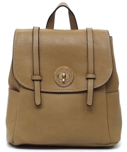 Pebbled Twist Lock Flap Convertible Backpack CMS051 MOCHA